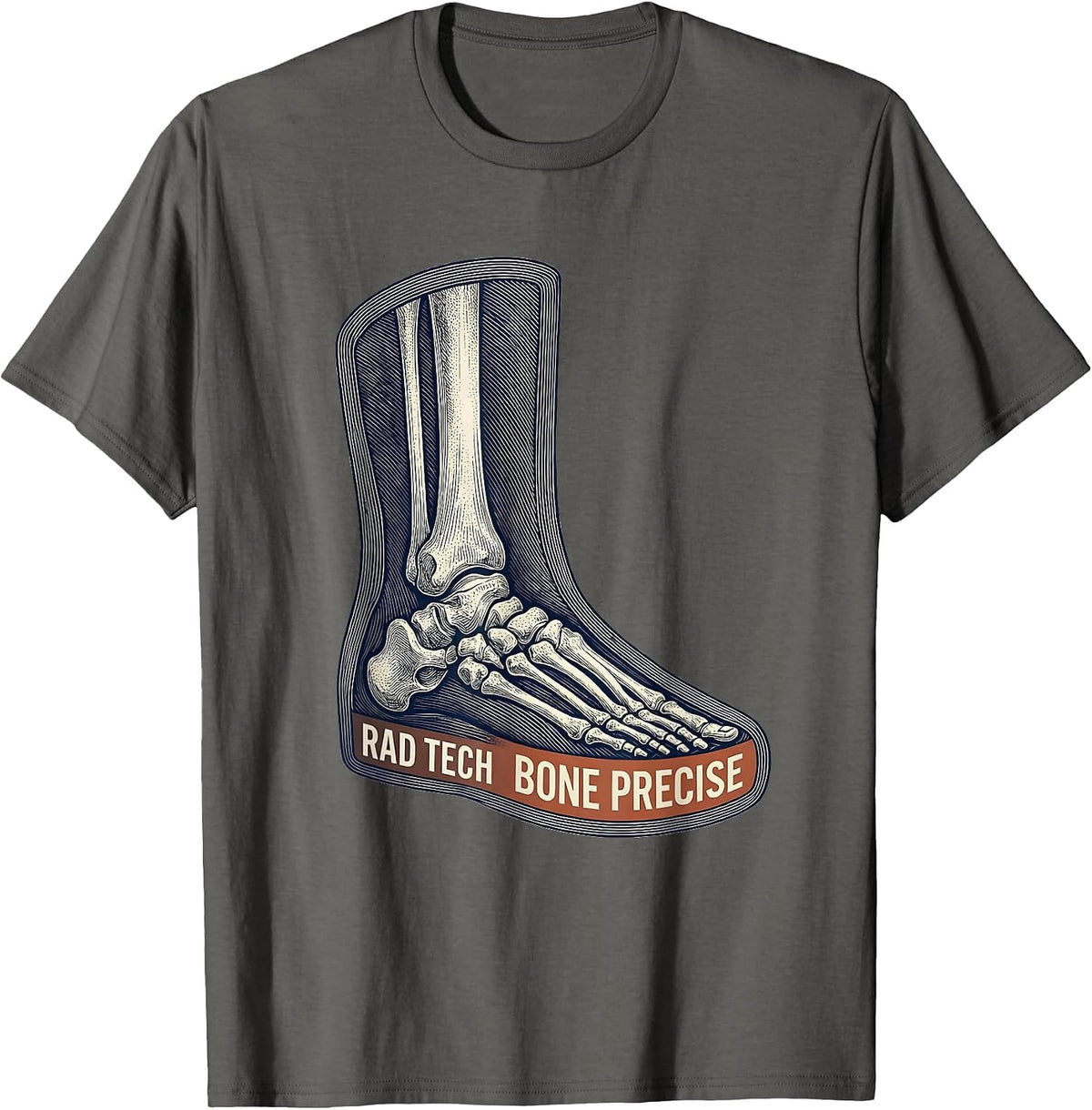 Men's RAD TECH BONE PRECISE Crosshatch Etching Radiology Tech Gift T-Shirt - Asphalt Grey