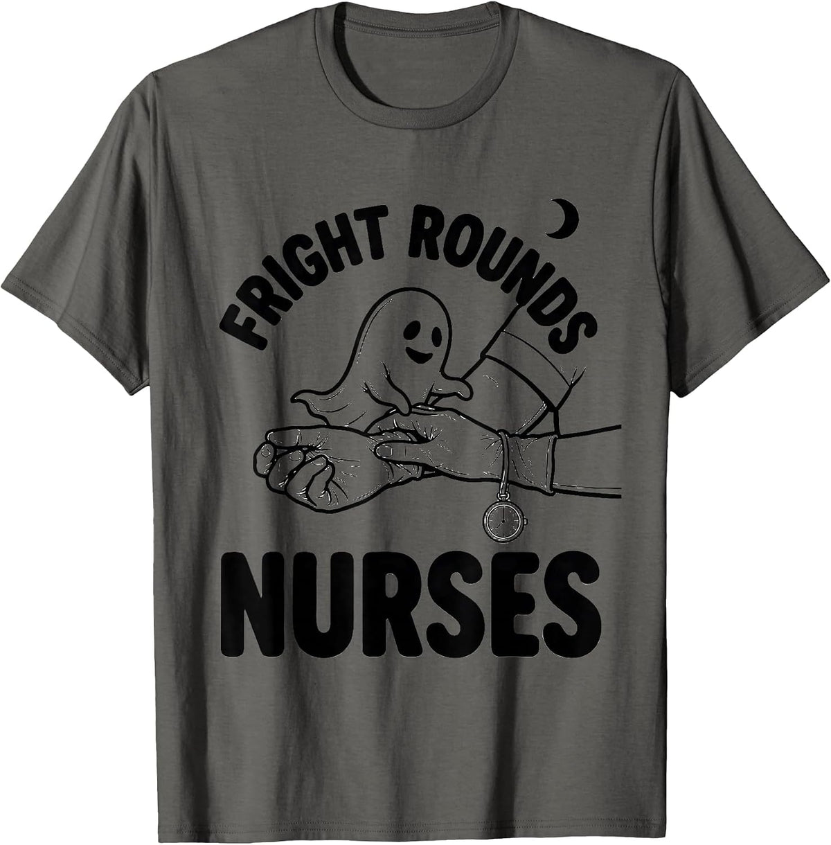Fright Rounds Nurses Funny Ghost Halloween Nurse Crew T-Shirt - Asphalt Grey