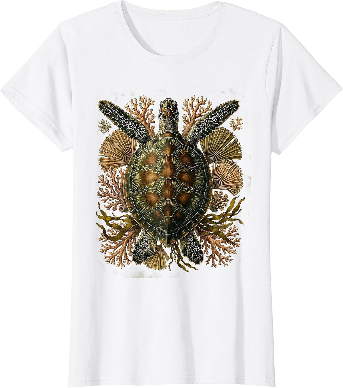 Sea Turtle Coral Reef Ocean Illustration T-Shirt - White
