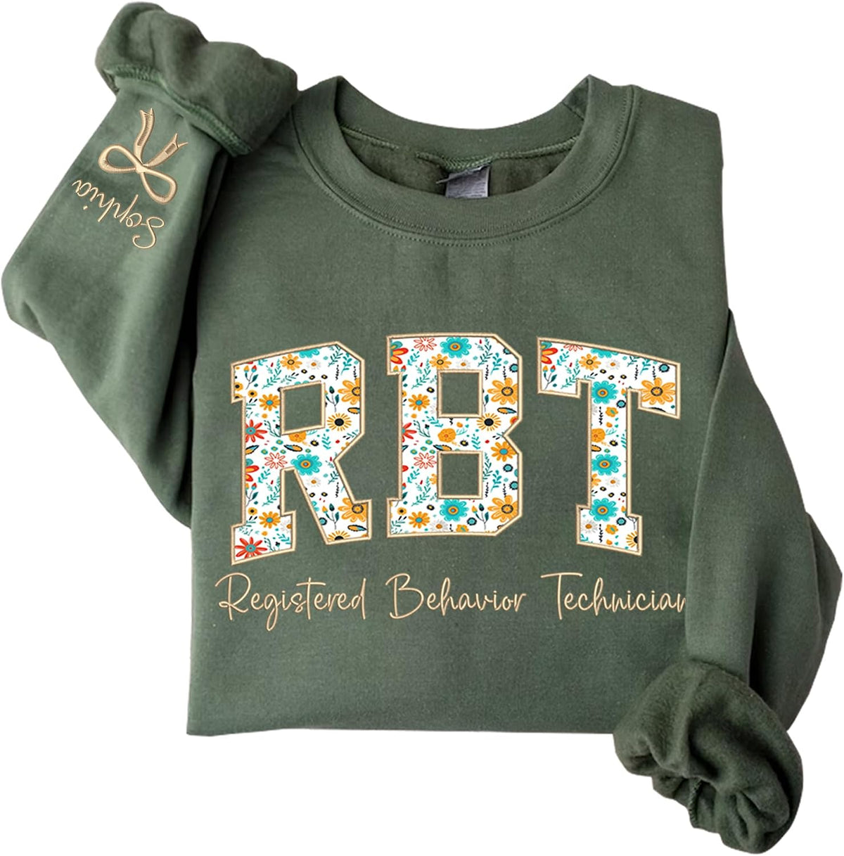 Personalized Embroidered Profession Sweatshirt, Custom Floral Applique Work Shirt, Professional Gifts - Rbt