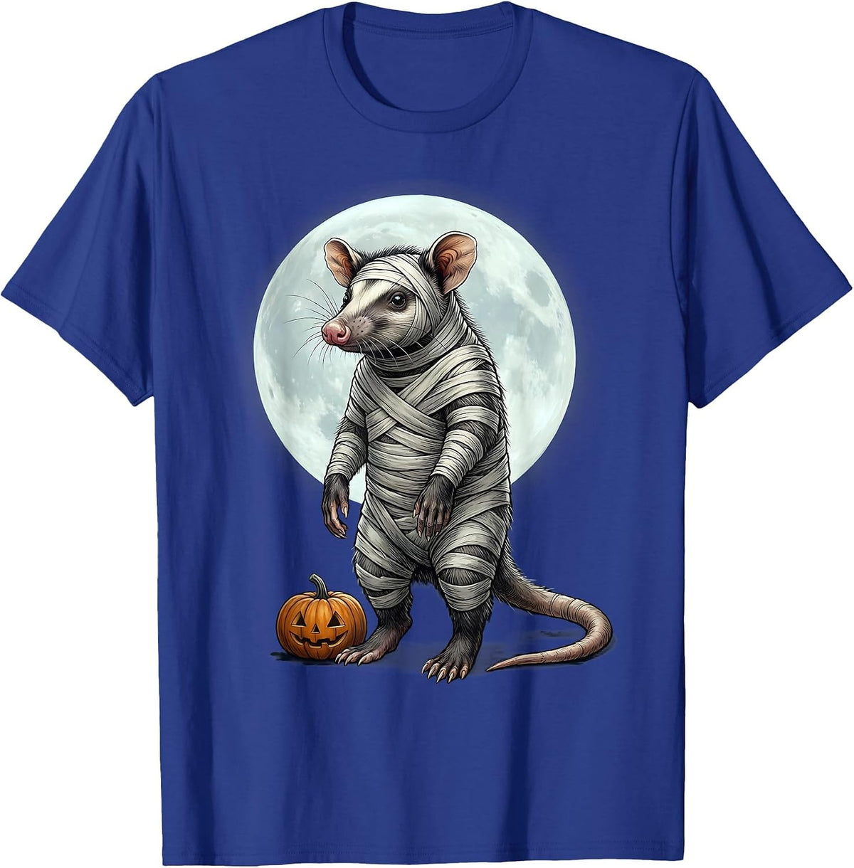 Men's Opossum Halloween Spooky Moon Vintage Novelty T-Shirt - Royal Blue