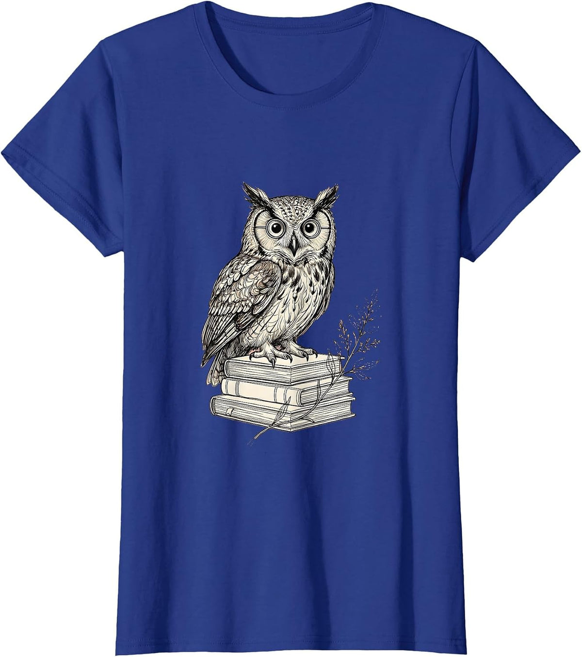 Women's Wise Owl on Books Cute Teacher Graphic T-Shirt - Royal Blue