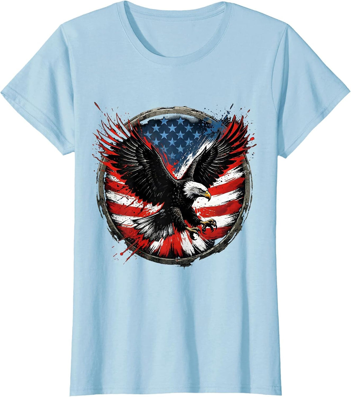 American Flag Dissolving Into Eagle Feathers T-Shirt - Baby Blue