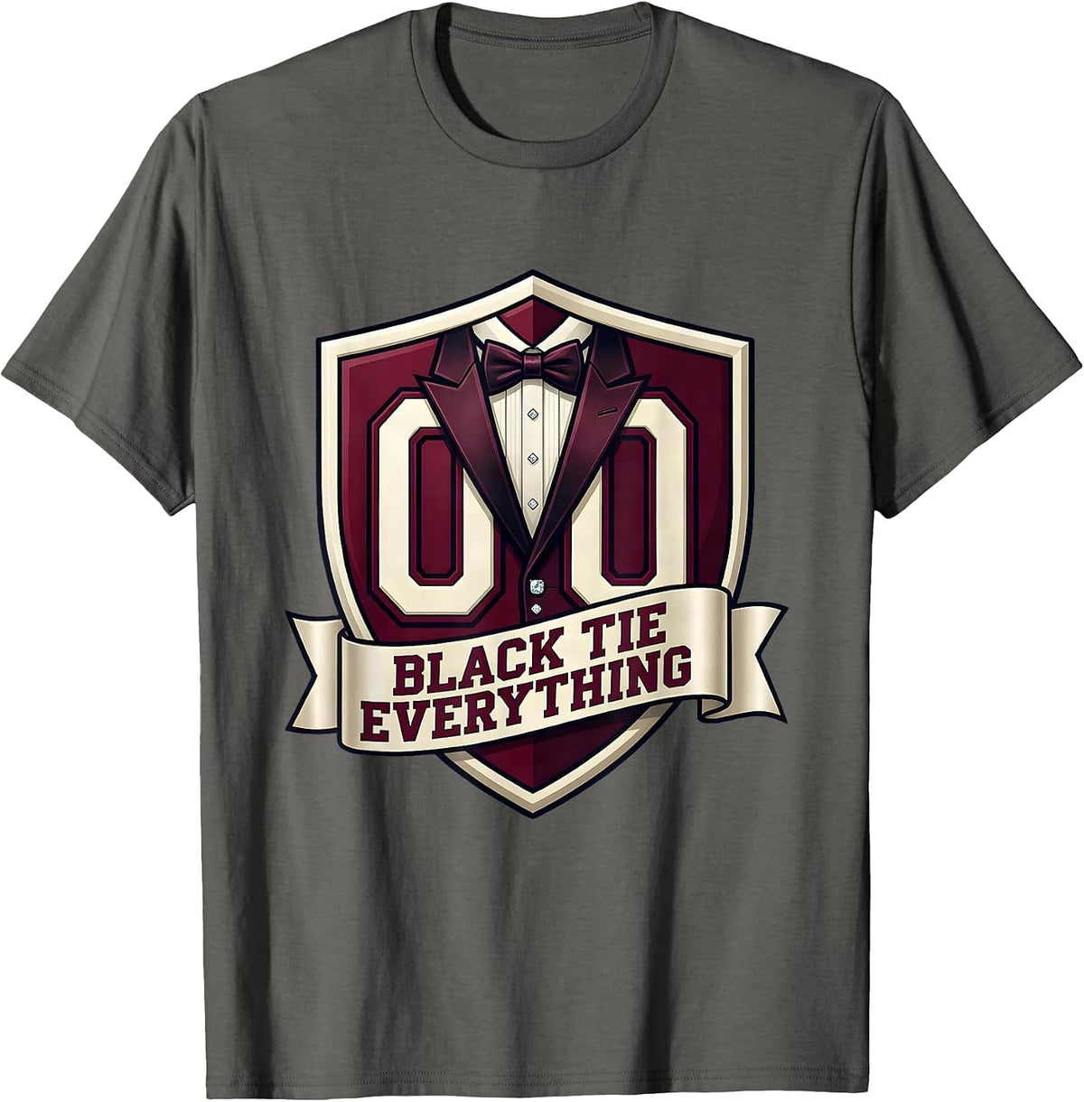 Black Tie Everything Tuxedo Formal Humor Design T-Shirt - Asphalt Grey