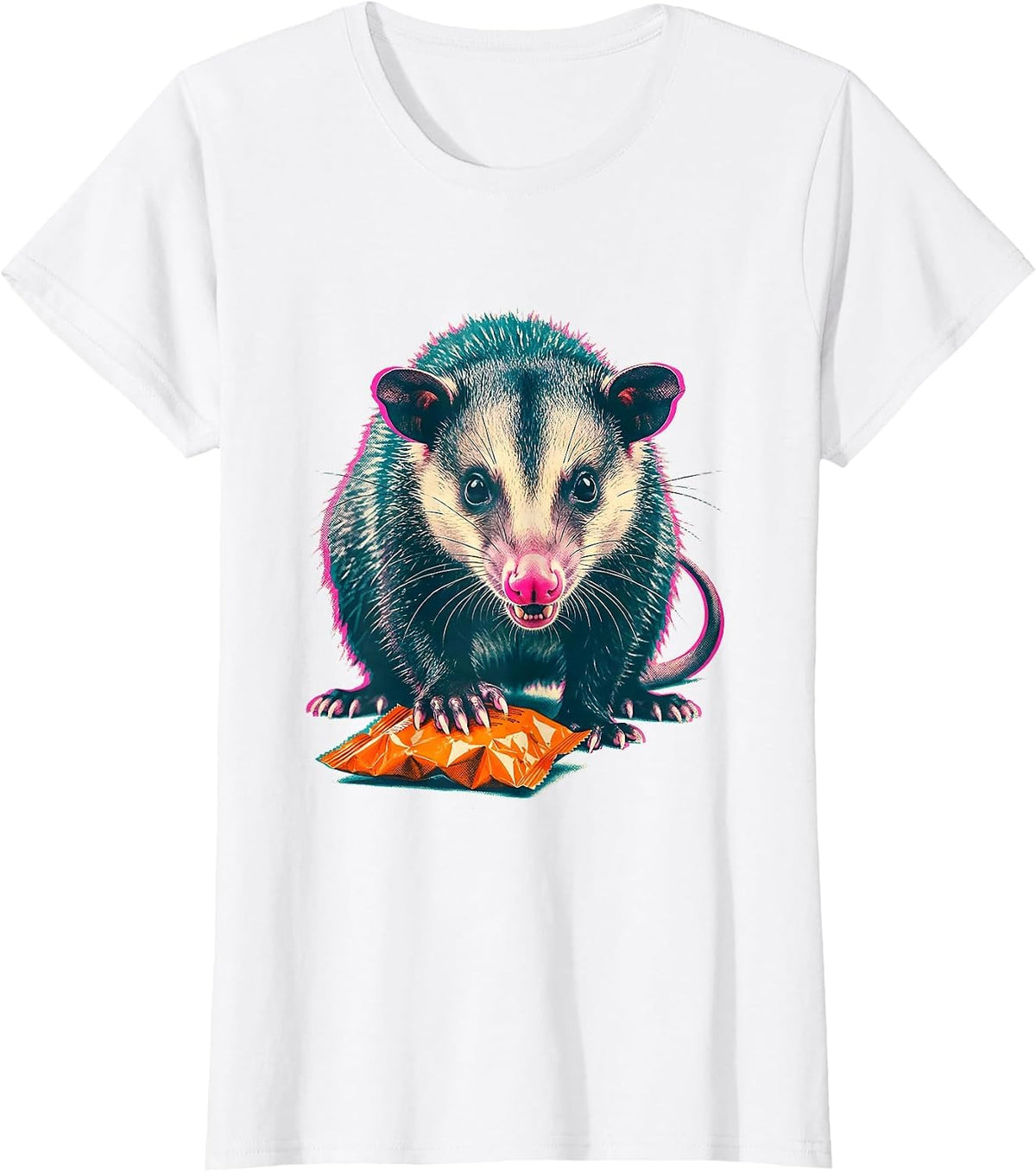 Low Crouching Opossum Risograph Funny Animal Meme T-Shirt - White