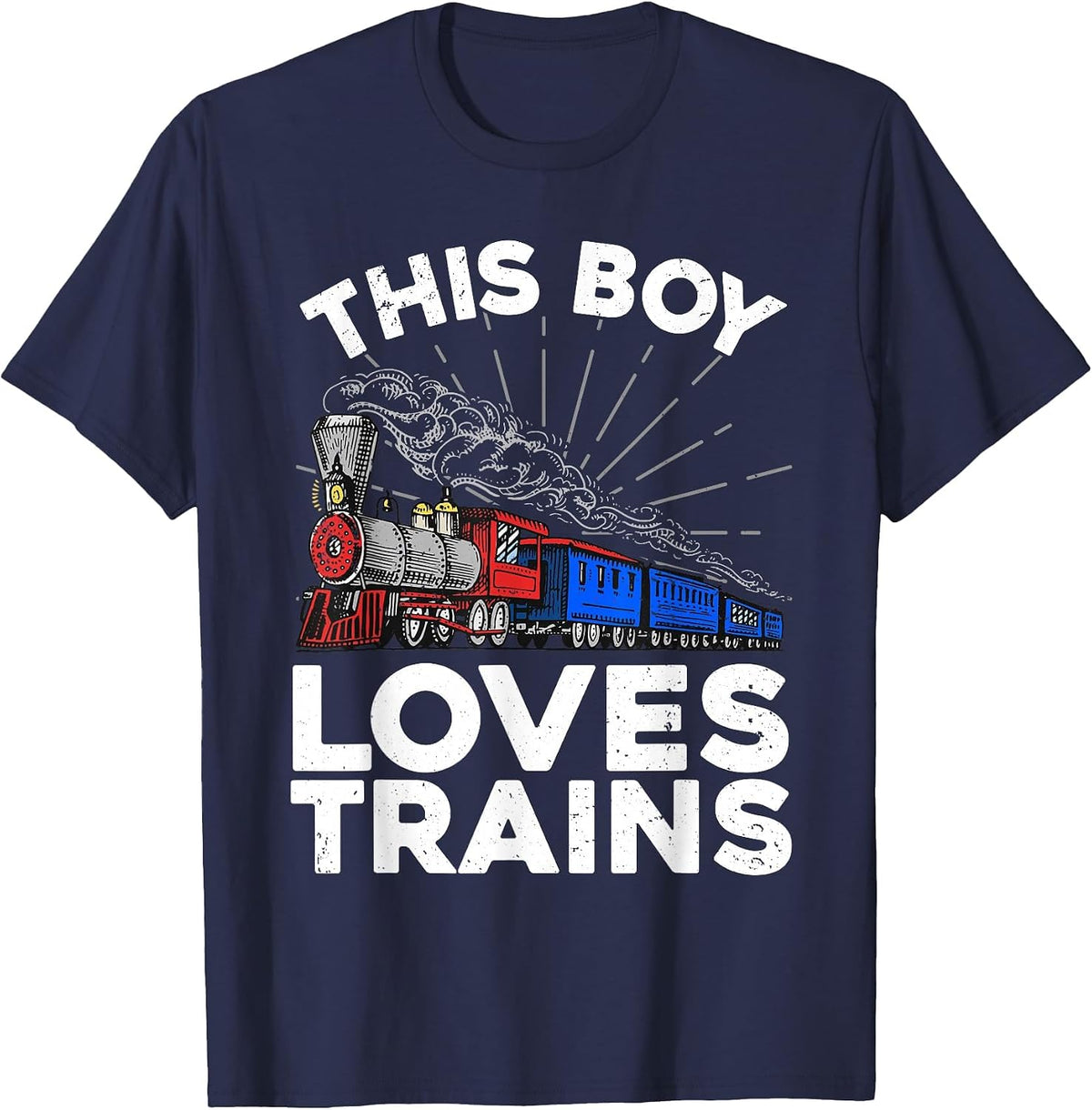 Cool Train Art for Boys Kids Toddlers Train Lovers Railroad T-Shirt - Navy Blue