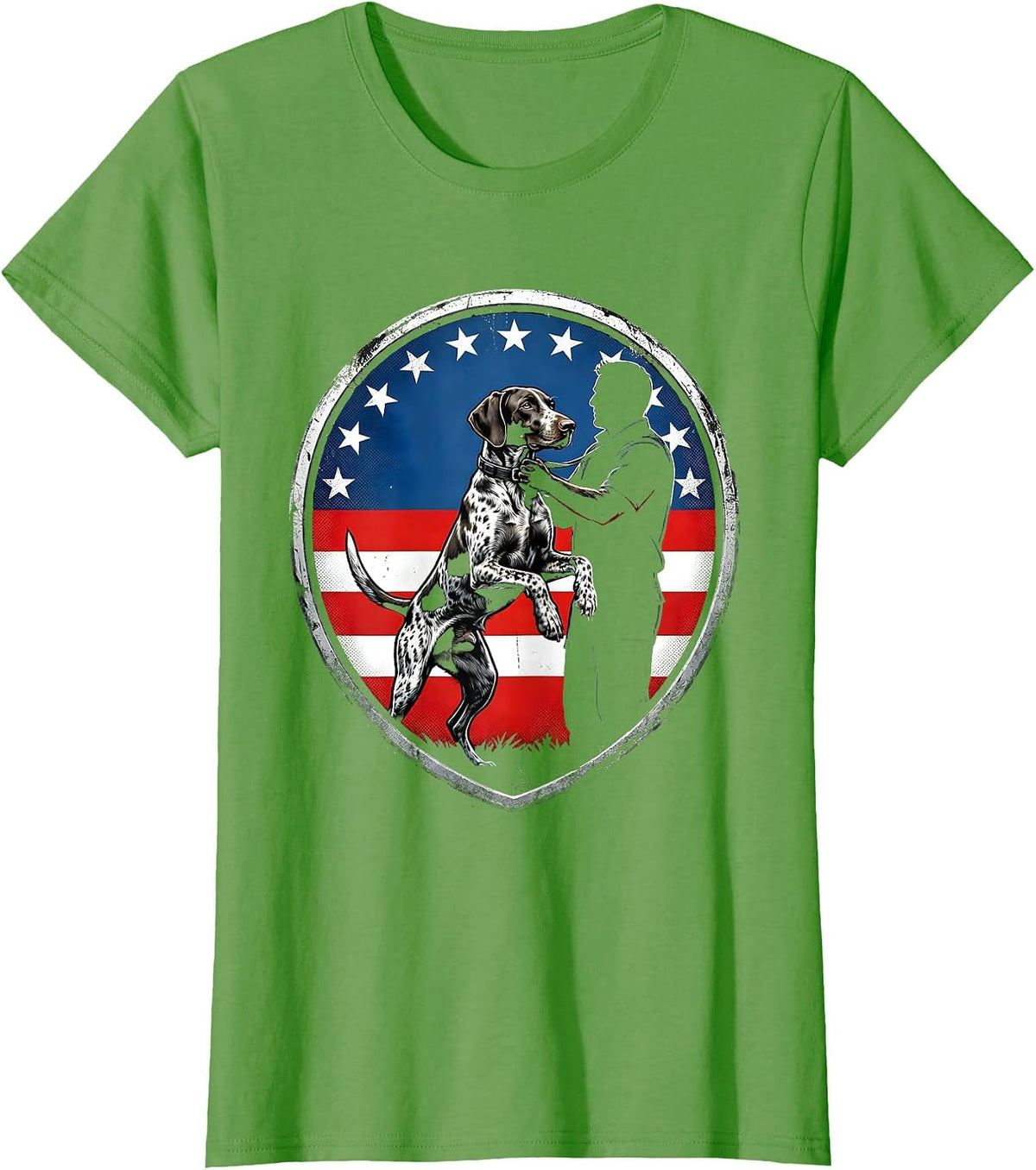 Women's German Shorthaired Pointer Patriotic Dog Lover Shield T-Shirt - Grass Green