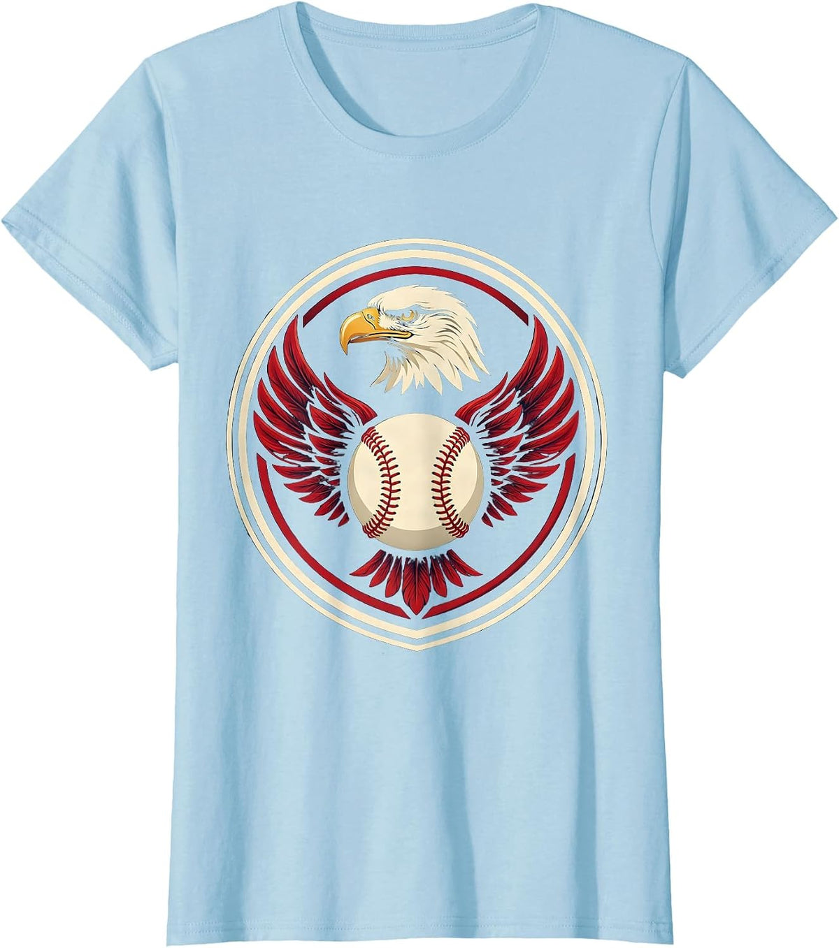 Baseball Stitching Unraveling Into Eagle Wings T-Shirt - Baby Blue