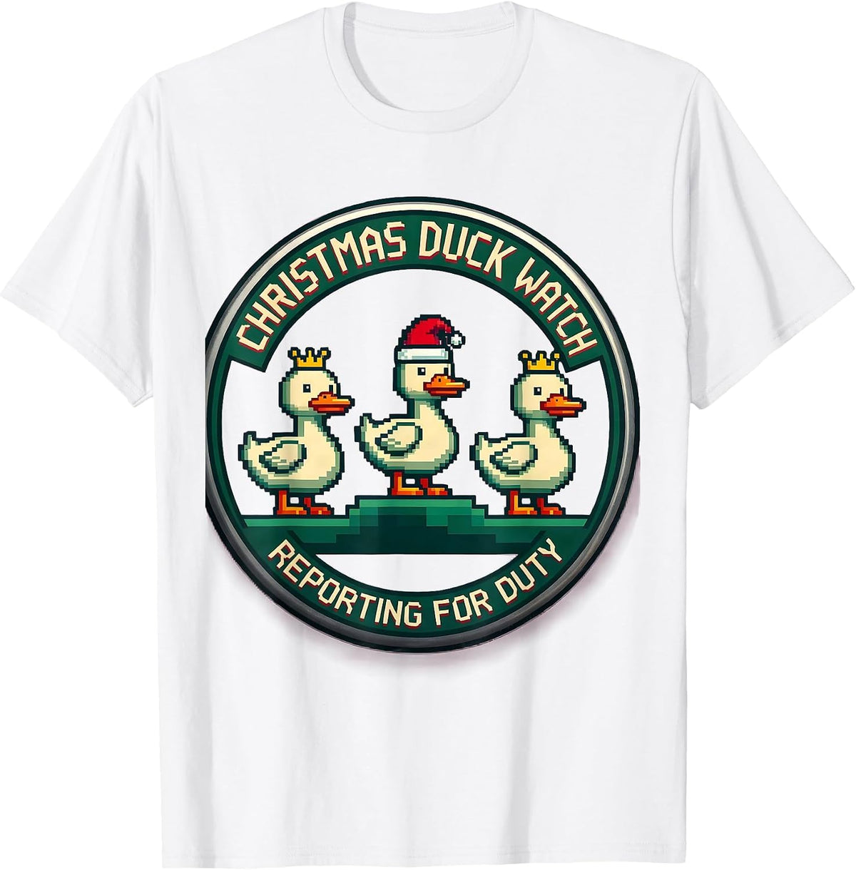 Men's Christmas Duck Watch Reporting for Duty Funny Duck Lover T-Shirt - White