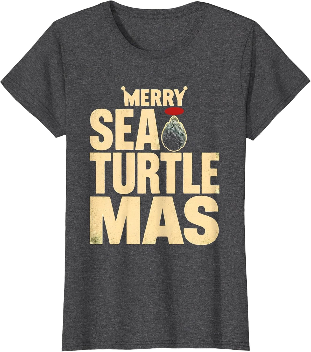 Women's Merry Sea Turtlemas Whimsical Novelty Christmas Sea Turtle T-Shirt - Dark Heather Grey