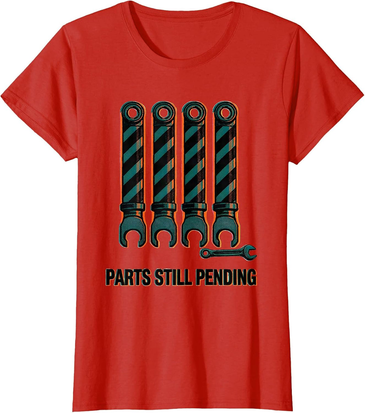PARTS STILL PENDING Risograph Mechanic Skeleton Auto Repair T-Shirt - Red