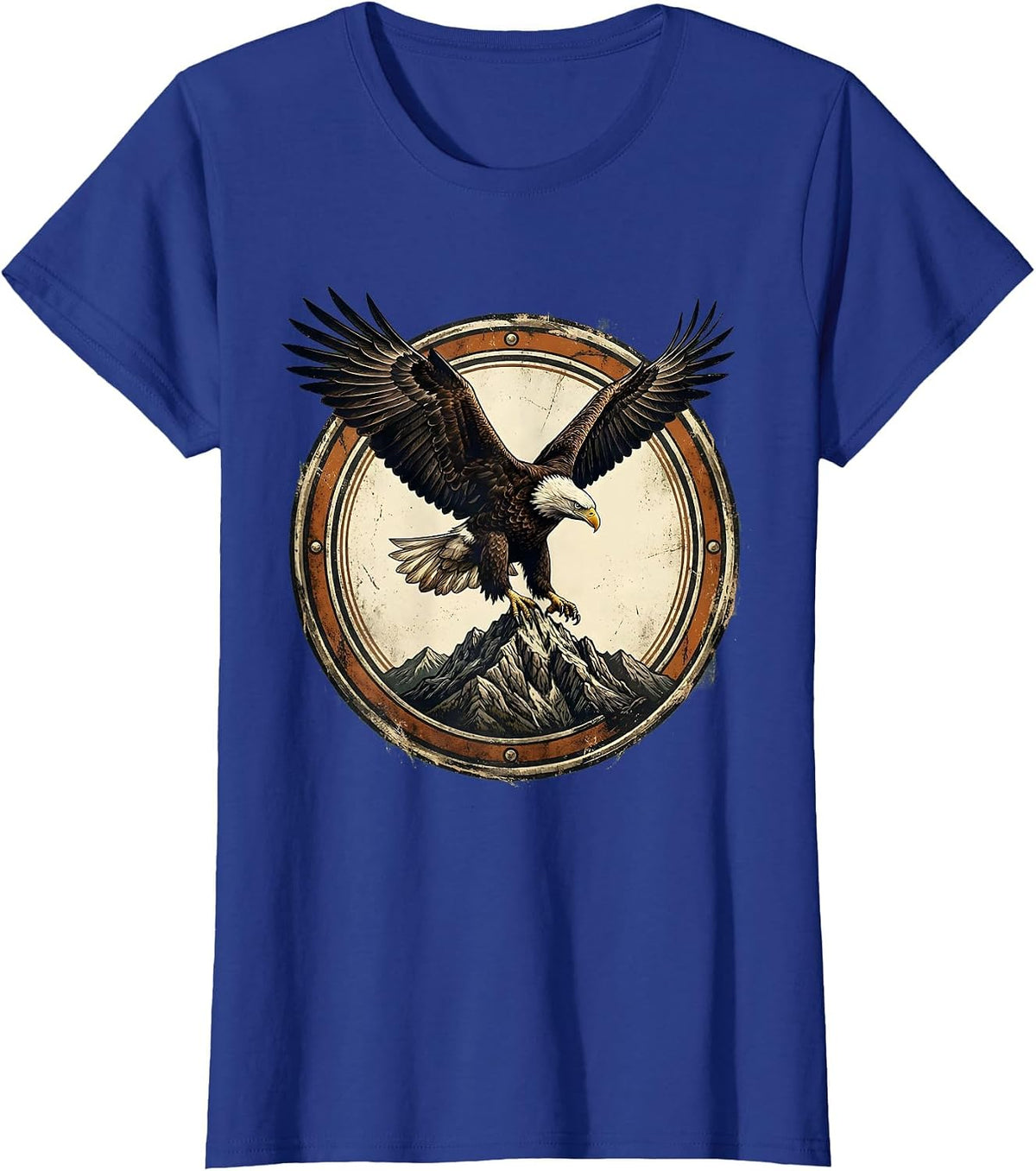 Women's God Is Good Bald Eagle Mountain Summit Design T-Shirt - Royal Blue