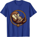 Funny Otter Floating With Snack On Belly T-Shirt - Royal Blue