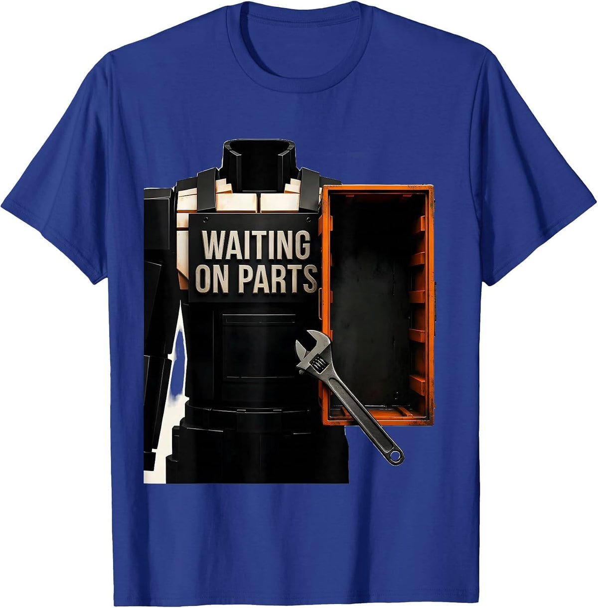 Men's Waiting On Parts Brutalist Graphic Funny Mechanic Auto T-Shirt - Royal Blue