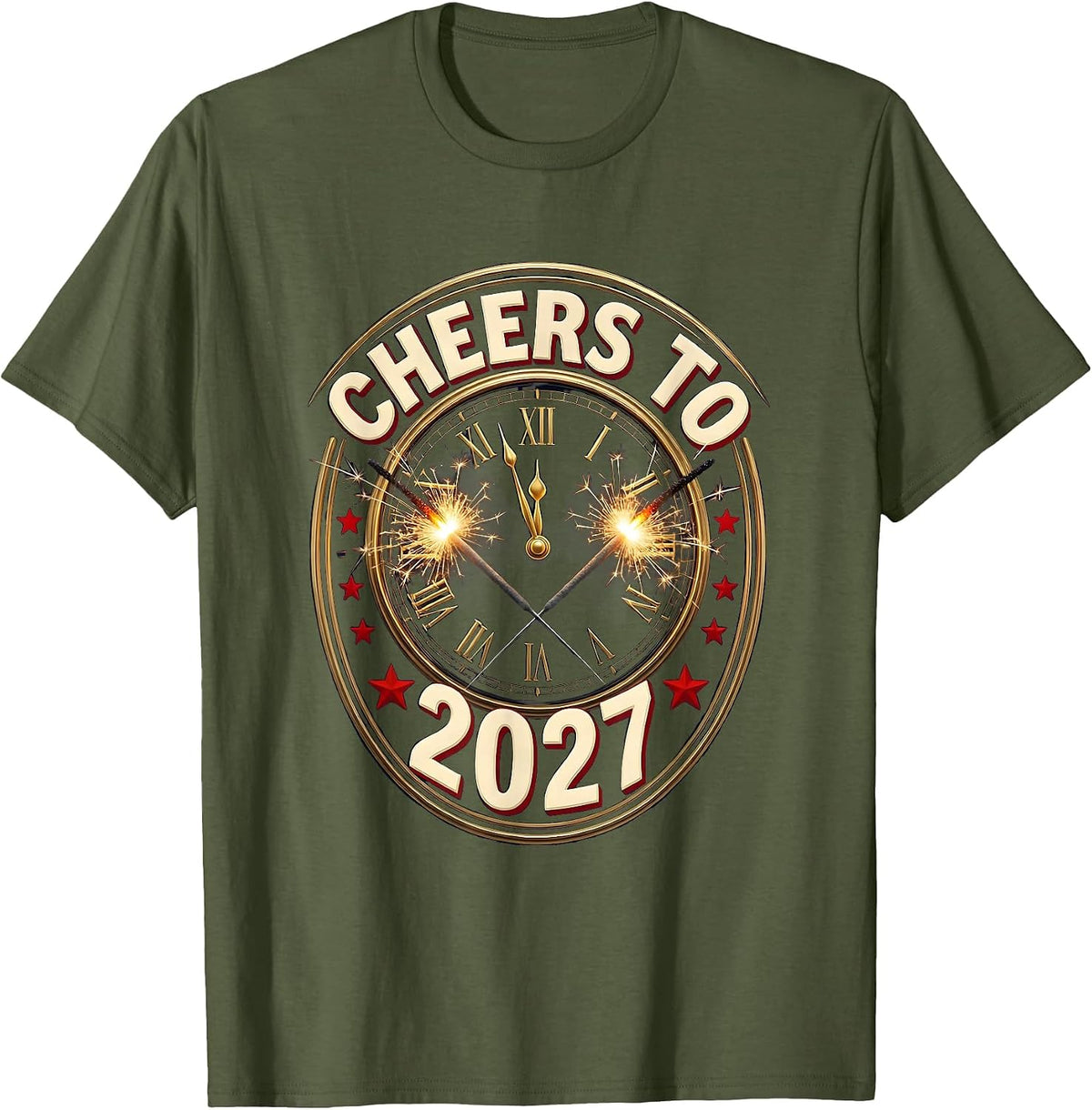 Men's Cheers To 2027 Emblem Novelty Party Countdown T-Shirt - Olive Green