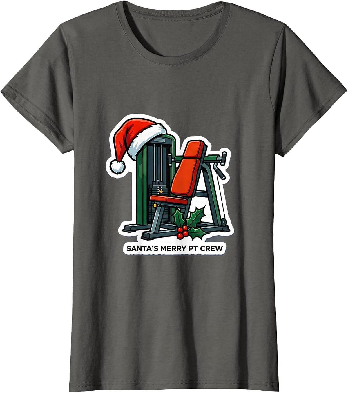 Women's Santa's Merry PT Crew Funny Physical Therapist Christmas T-Shirt - Asphalt Grey