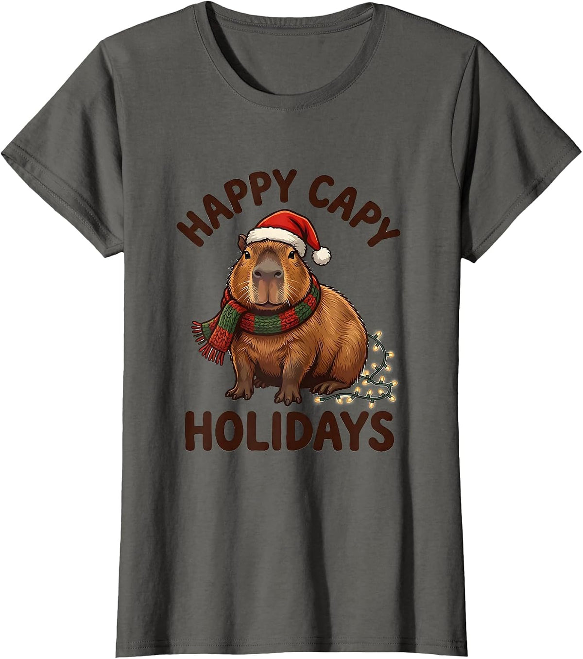 Women's Happy Capy Holidays Cute Capybara Santa Hat Christmas Family T-Shirt - Asphalt Grey