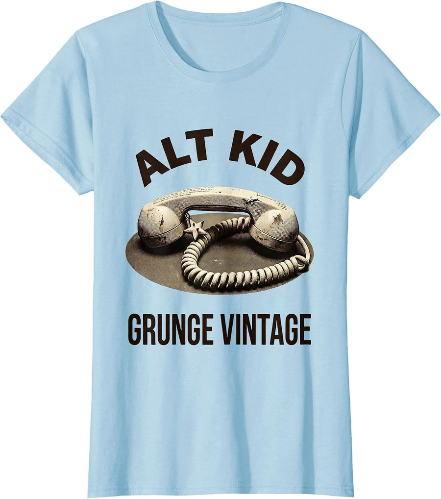 Women's Alt Kid Grunge Vintage Y2K Alt Aesthetic Graphic T-Shirt - Baby Blue