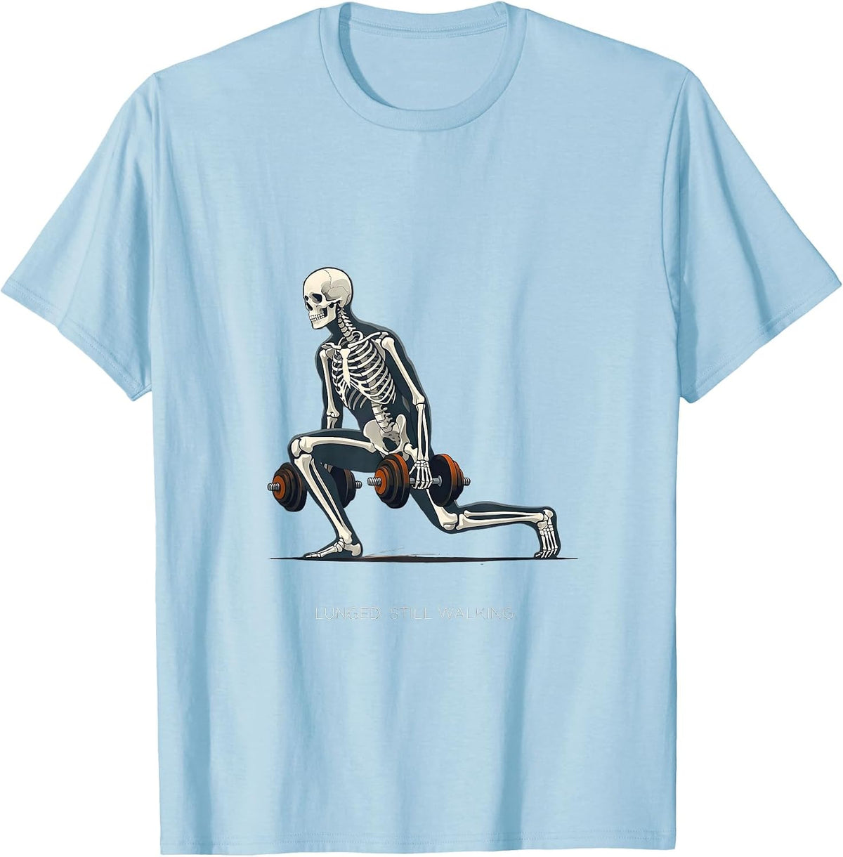 Men's Lunged. Still Walking Funny Gym Skeleton Weightlifting T-Shirt - Baby Blue