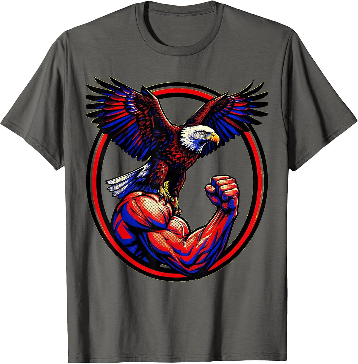 Eagle on Flexed Arm Graphic - Strength and Power T-Shirt - Asphalt Grey