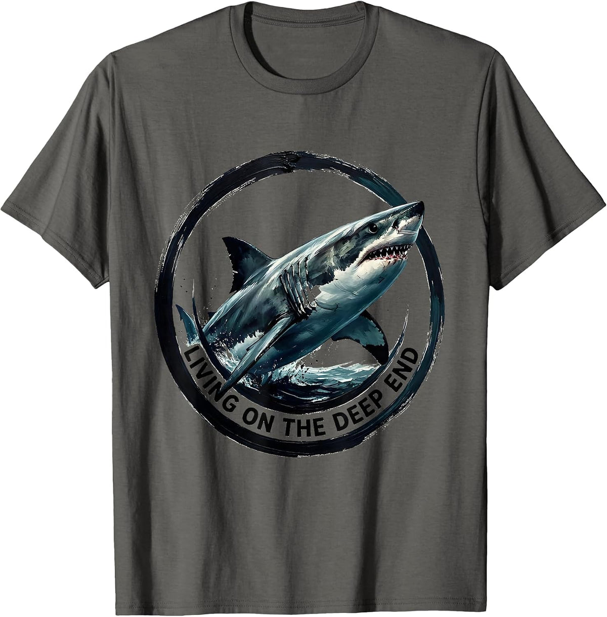 Living On The Deep End Shark Design T-Shirt - Asphalt Grey