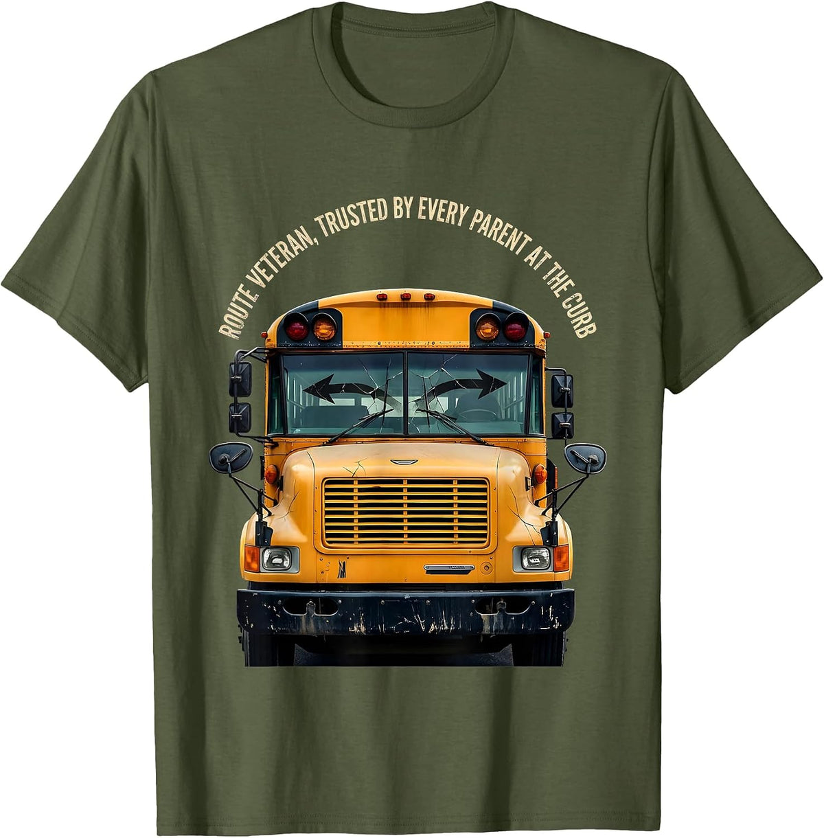 Men's Route Veteran, Trusted By Every Parent At The Curb School T-Shirt - Olive Green
