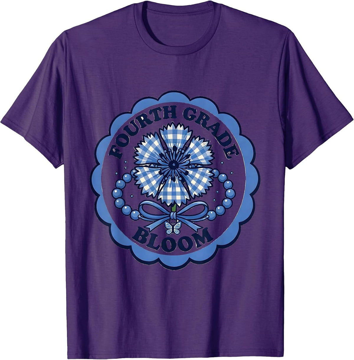 Fourth Grade Bloom Cute Gingham Back To School Friendship T-Shirt - Purple