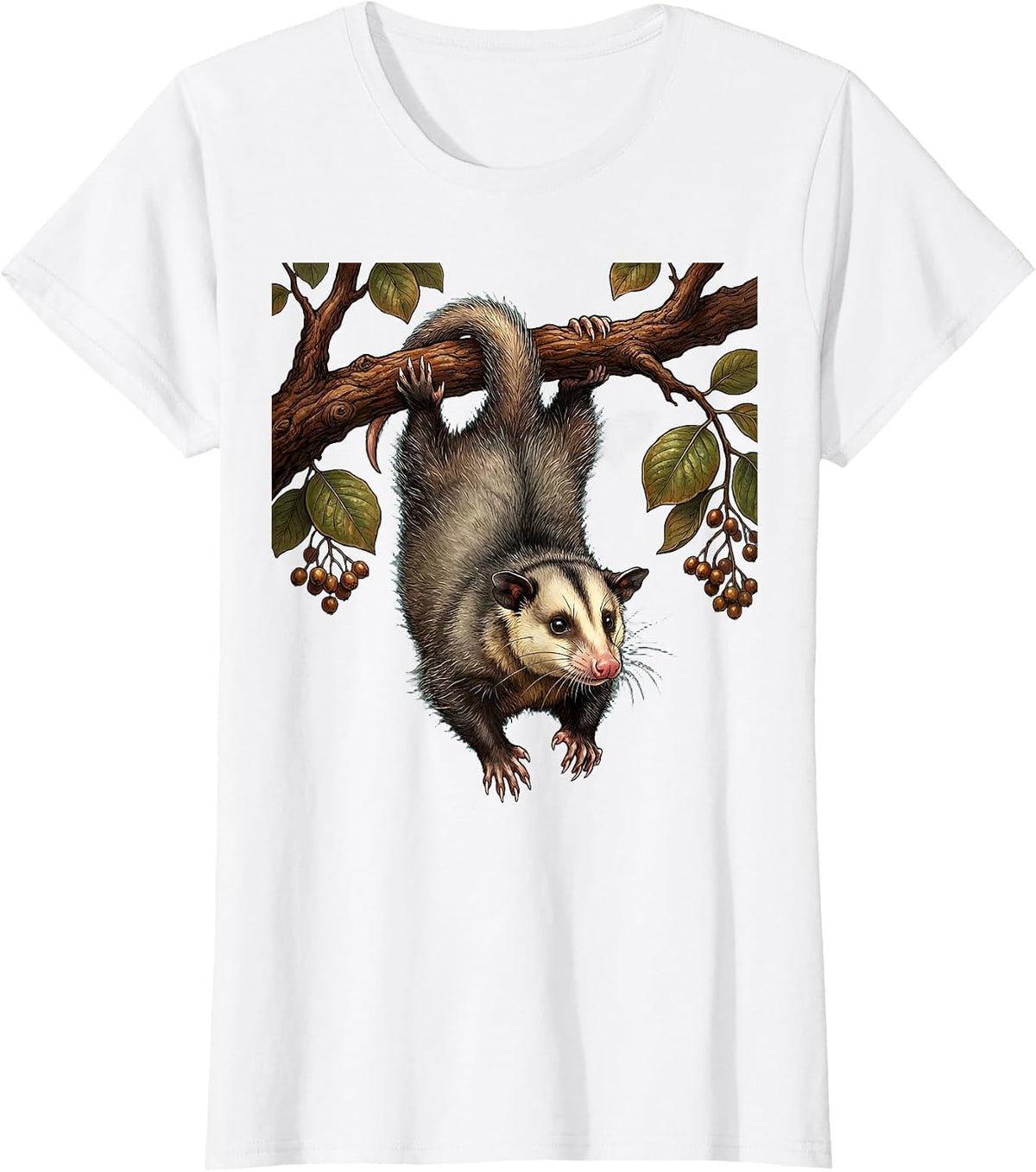 Opossum Hanging Upside Down From Branch T-Shirt - White