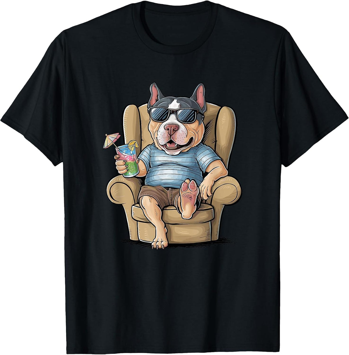 Chilling American Pit Bull Terrier Drinking Pittie APBT T-Shirt - Black
