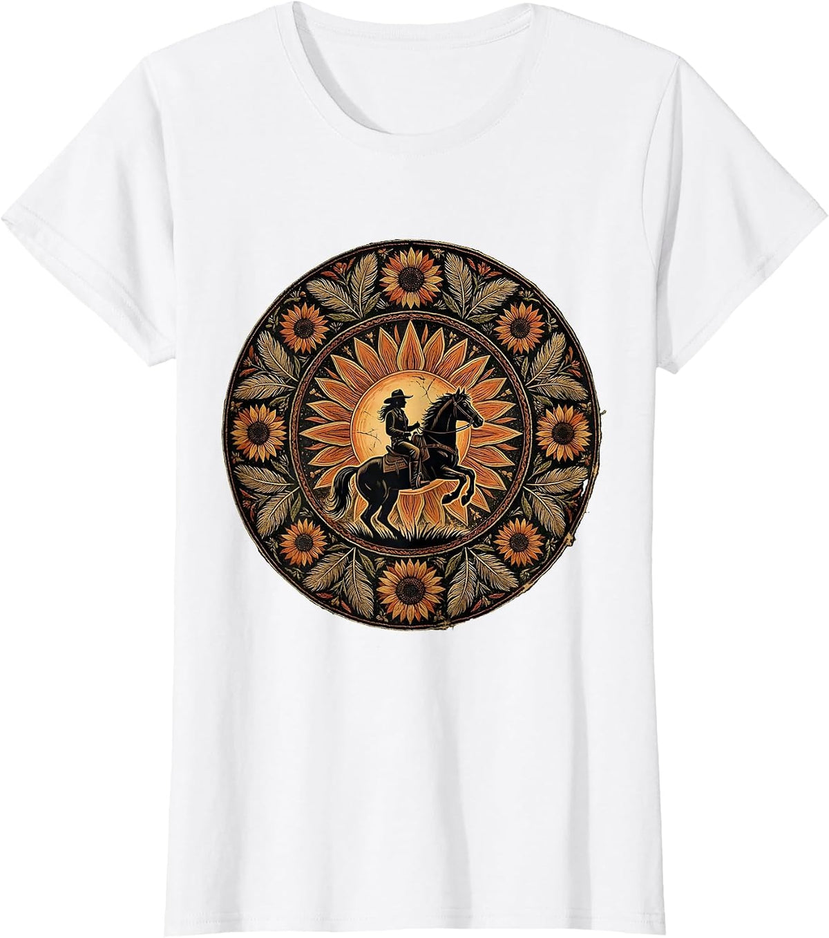 Cowgirl Riding Horse at Sunset Western Design T-Shirt - White