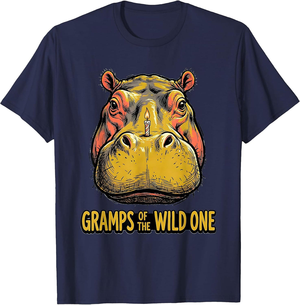 Men's Gramps Of The Wild One Playful Safari Zoo Animal Birthday T-Shirt - Navy Blue