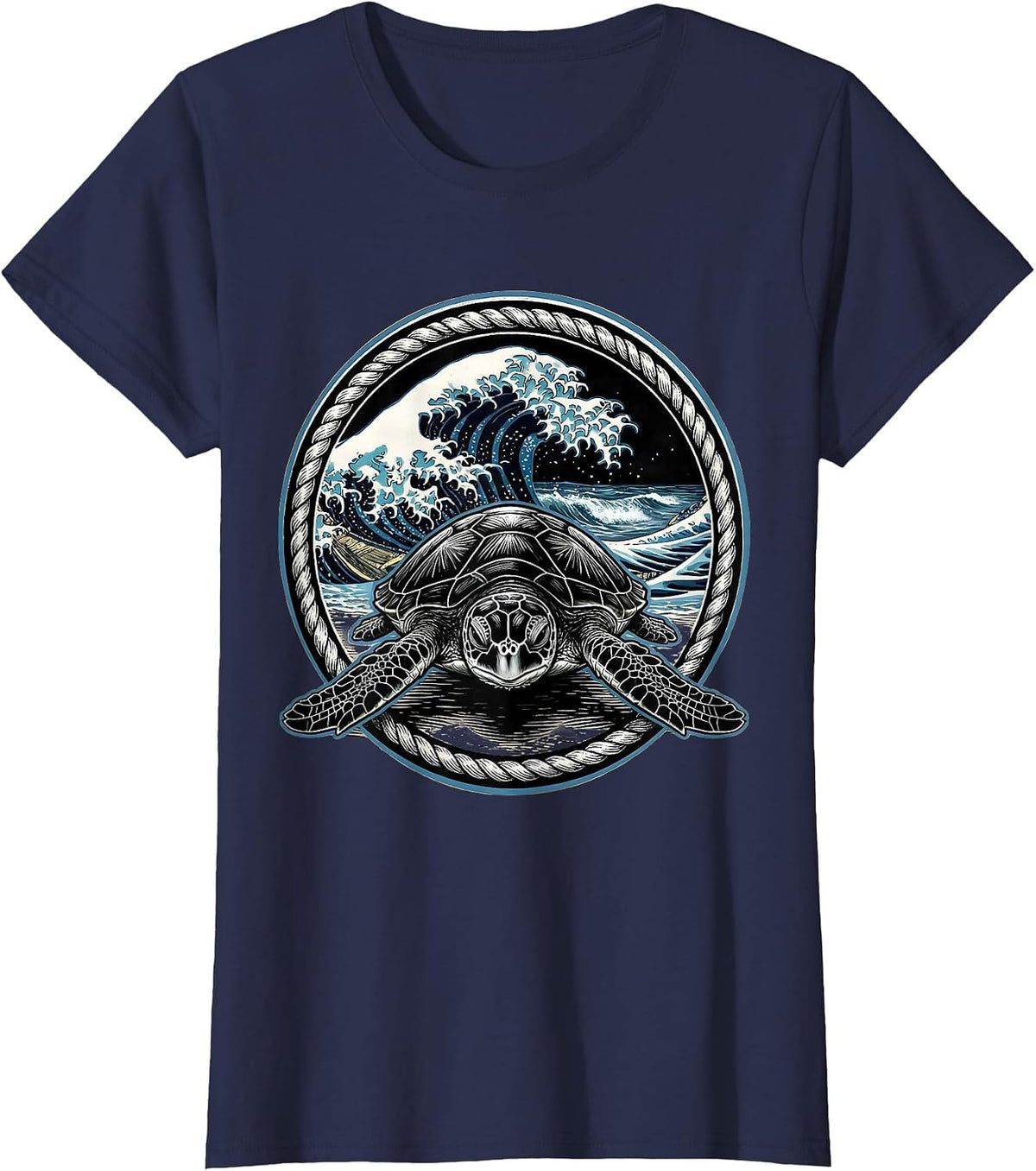 Women's Baby Turtle Racing to the Ocean Waves T-Shirt - Navy Blue