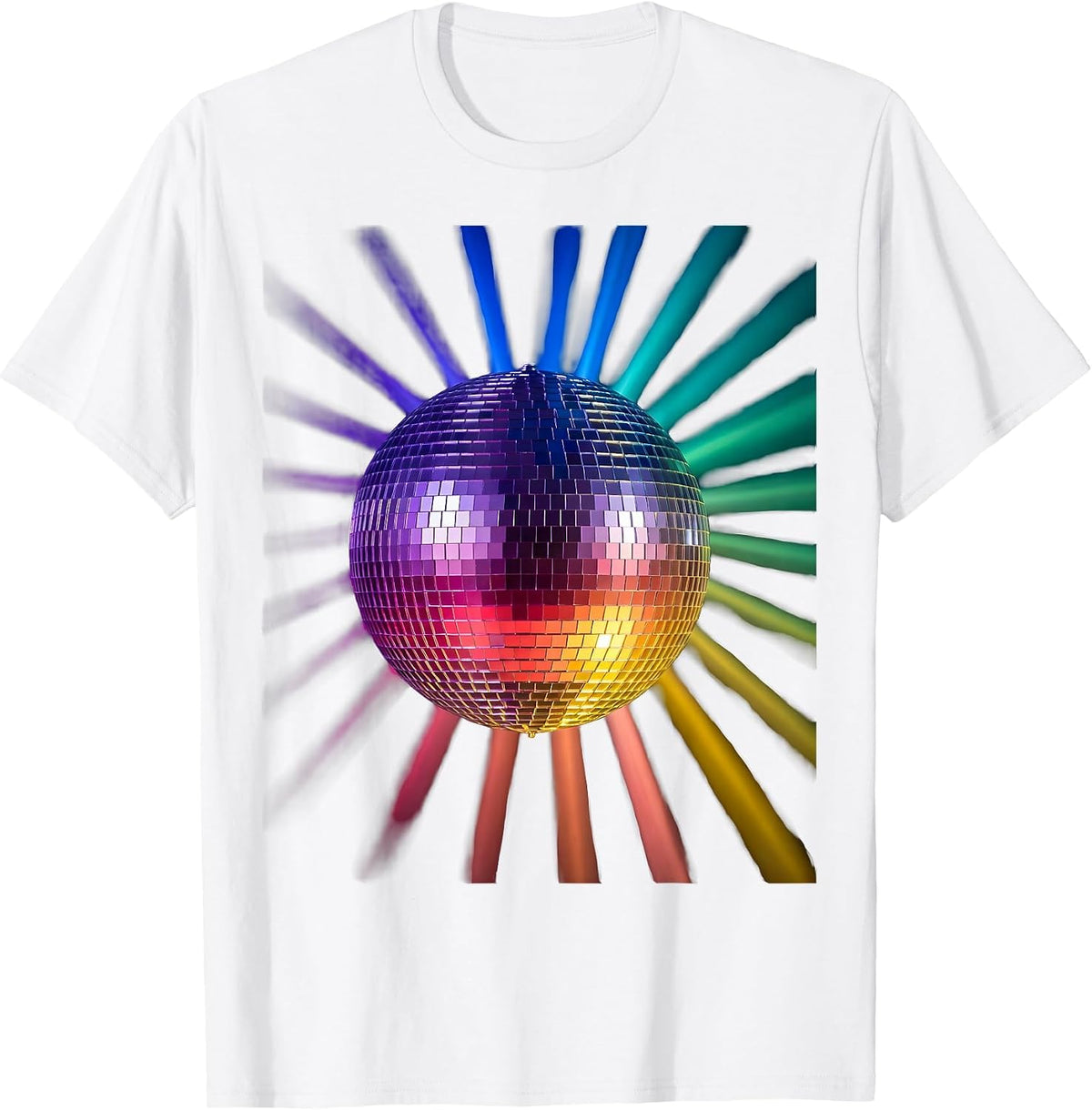 Men's Disco Ball Rainbow Light Beams Graphic T-Shirt - White