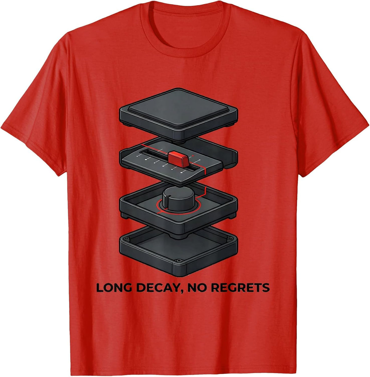 Men's Long Decay No Regrets Retro DJ Gift Electronic Music Lover T-Shirt - Red