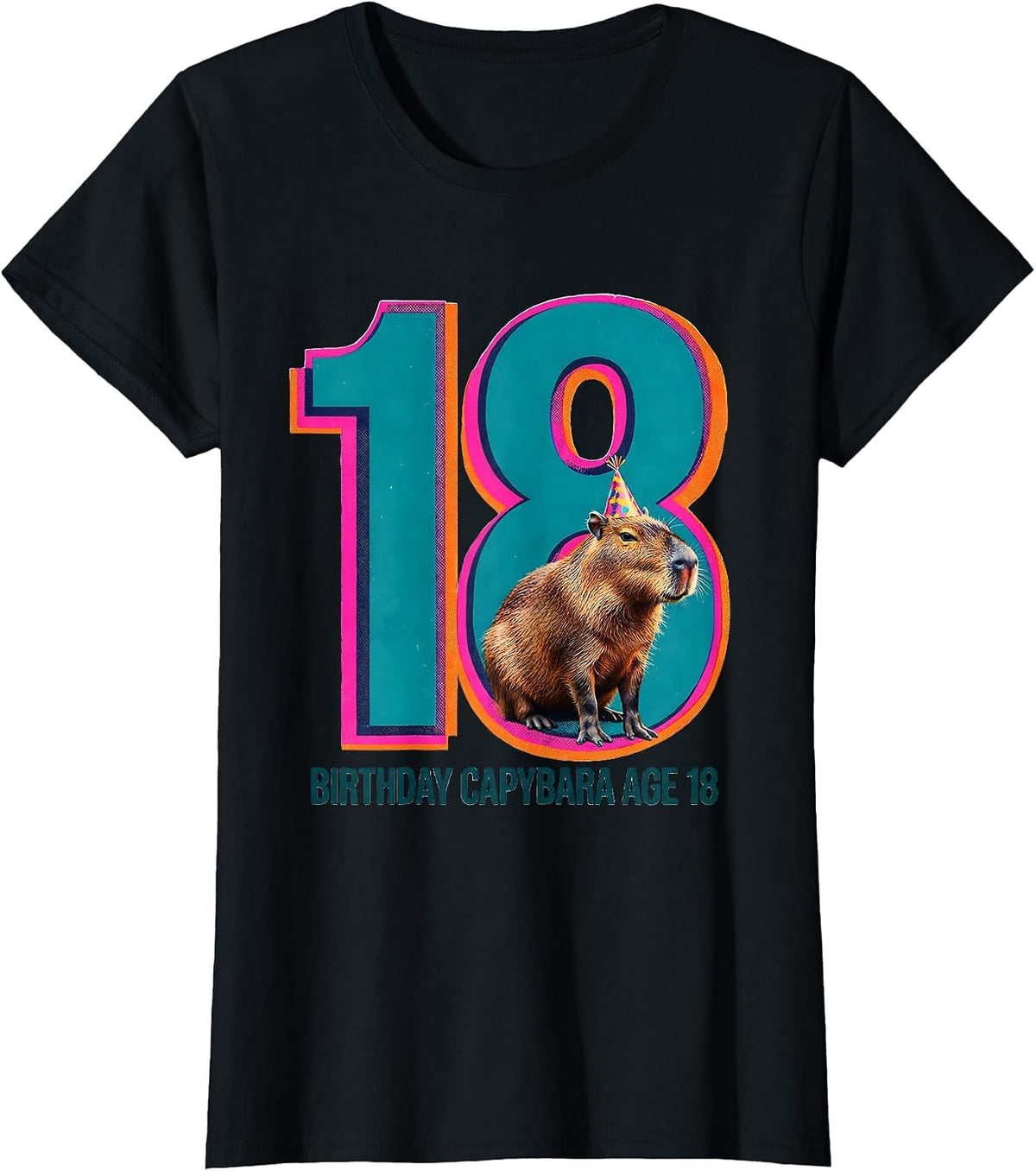 Birthday Capybara Age 18 Funny Animal Meme Party Wear T-Shirt - Black