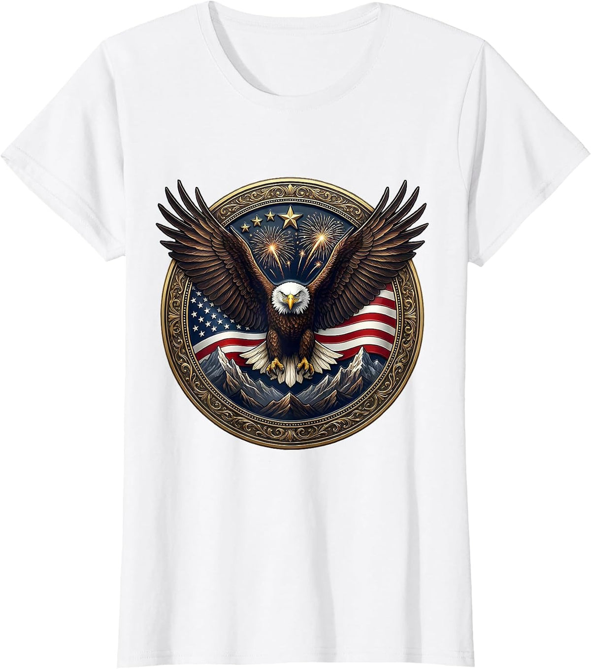 Women's Red White and Blue Bald Eagle Mountain Peak T-Shirt - White