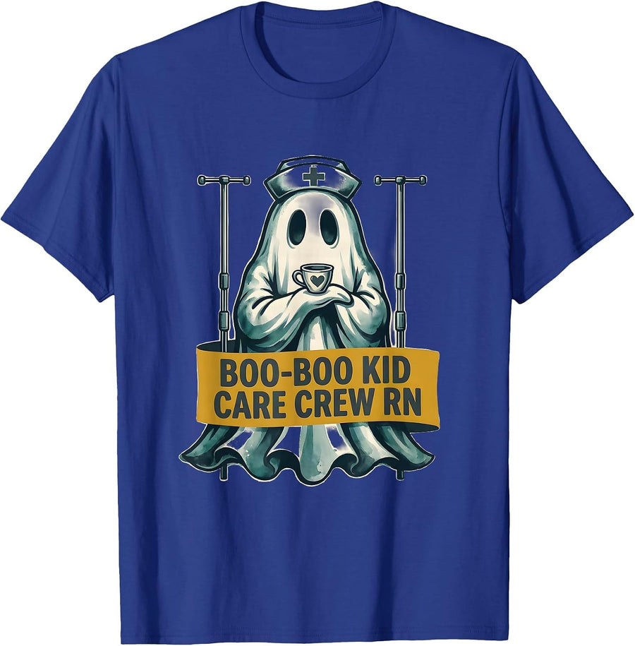Boo-Boo Kid Care Crew RN Funny Ghost Halloween Nurse Humor T-Shirt - Royal Blue