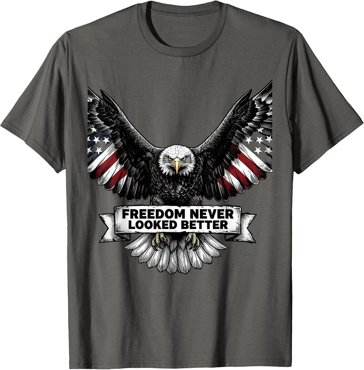 Men's American Flag Eagle Freedom Never Looked Better T-Shirt - Asphalt Grey