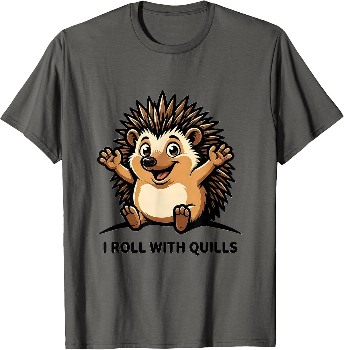 Men's I Roll With Quills Cute Hedgehog Lover Animal Humor T-Shirt - Asphalt Grey