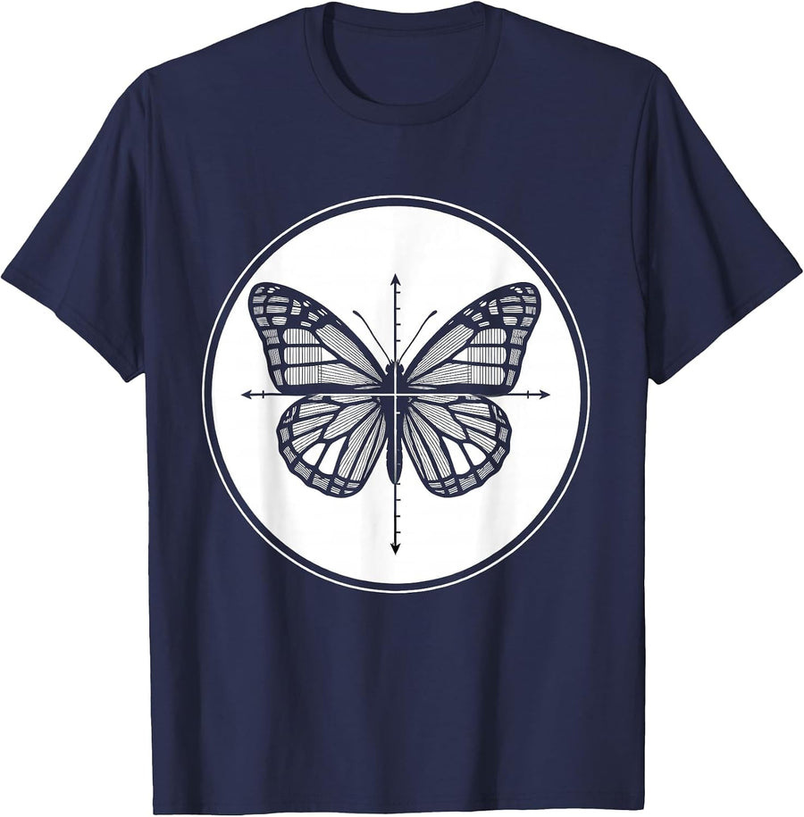 Math Teacher Butterfly Graph Paper Wings Design T-Shirt - Navy Blue
