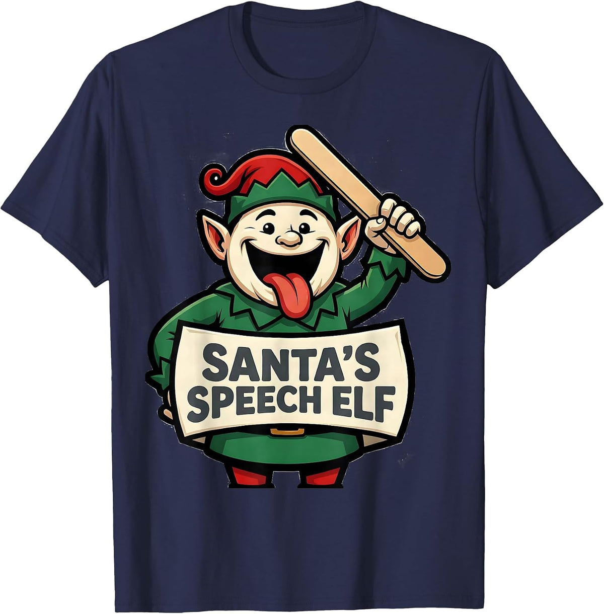 Santa's Speech Elf Funny Speech Therapist SLP Christmas T-Shirt - Navy Blue