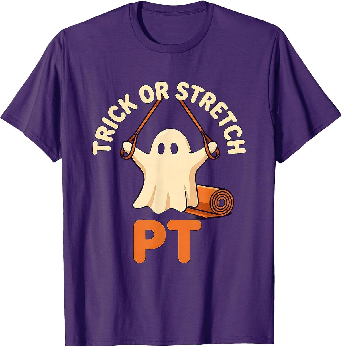 Men's Trick Or Stretch PT Funny Physical Therapy Halloween Ghost T-Shirt - Purple