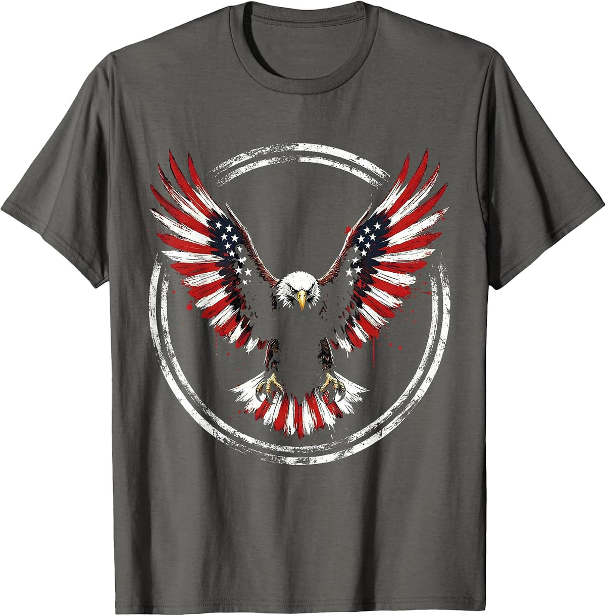 Eagle Soaring American Flag Wings Patriotic Design T-Shirt - Asphalt Grey