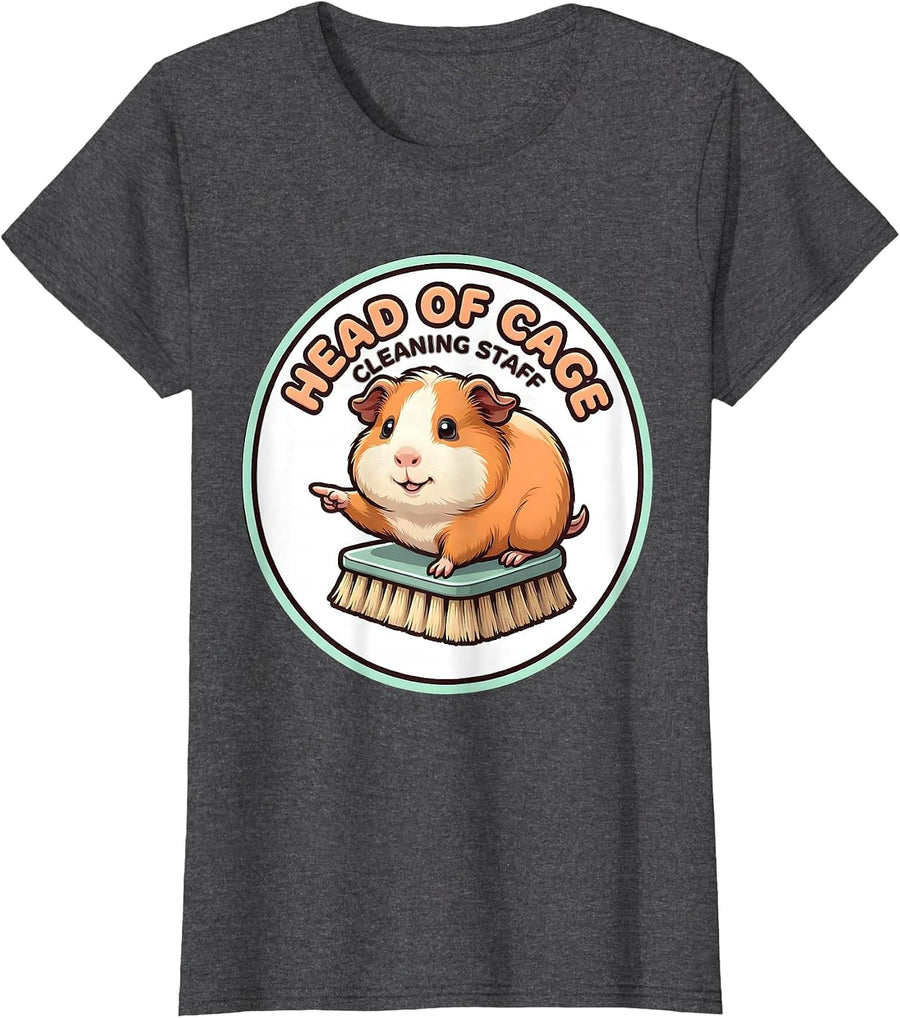 Women's Head Of Cage Cleaning Staff Cute Kawaii Guinea Pig Owner T-Shirt - Dark Heather Grey