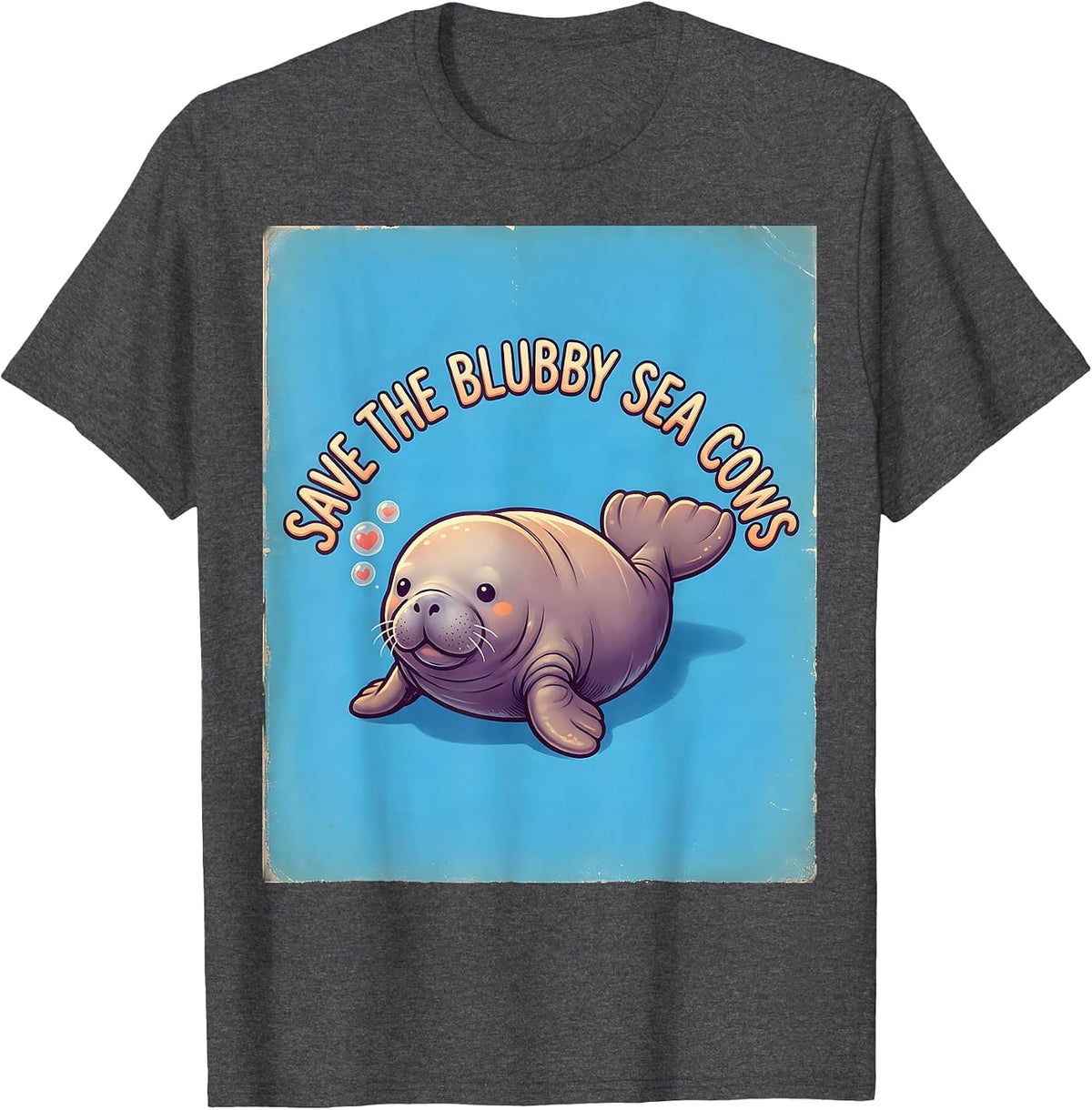Men's Save The Blubby Sea Cows Cute Kawaii Manatee Sea Cow Lover T-Shirt - Dark Heather Grey