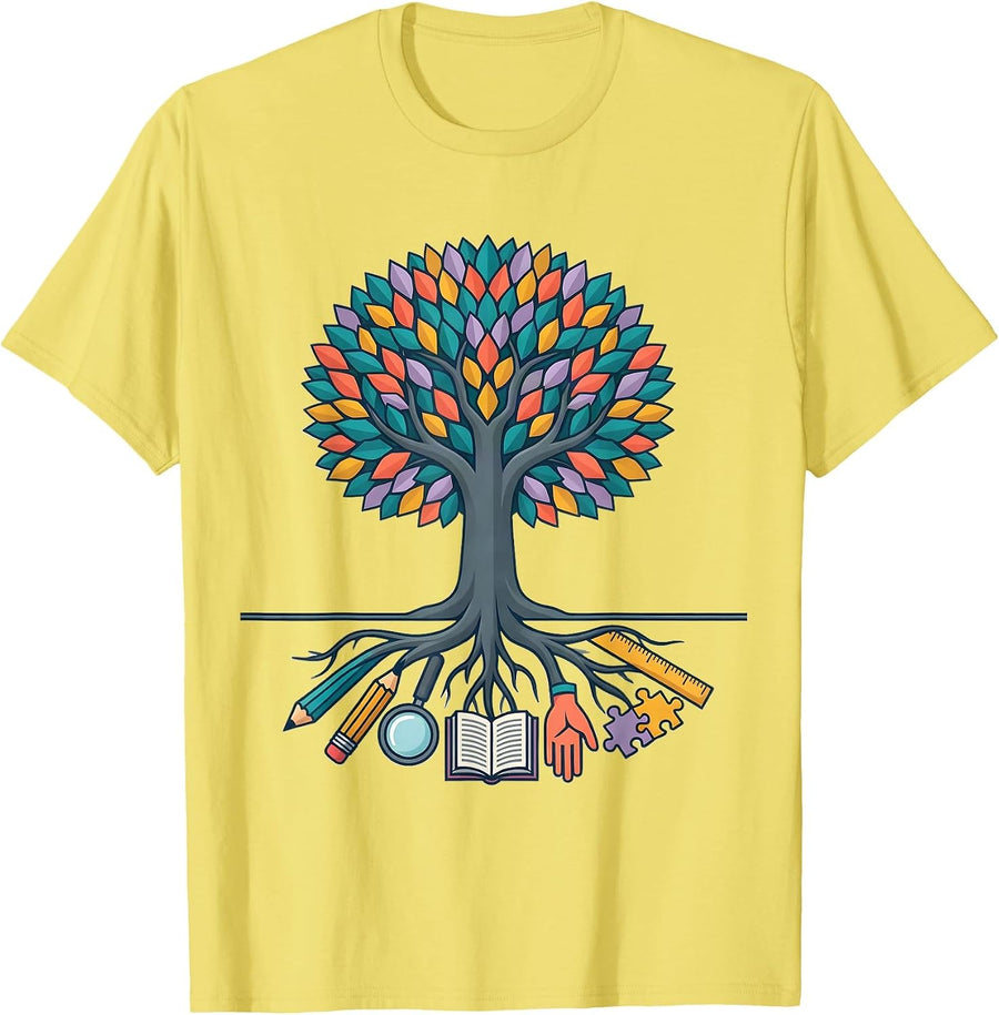 Men's Special Education Tree of Learning Roots Graphic T-Shirt - Lemon Yellow