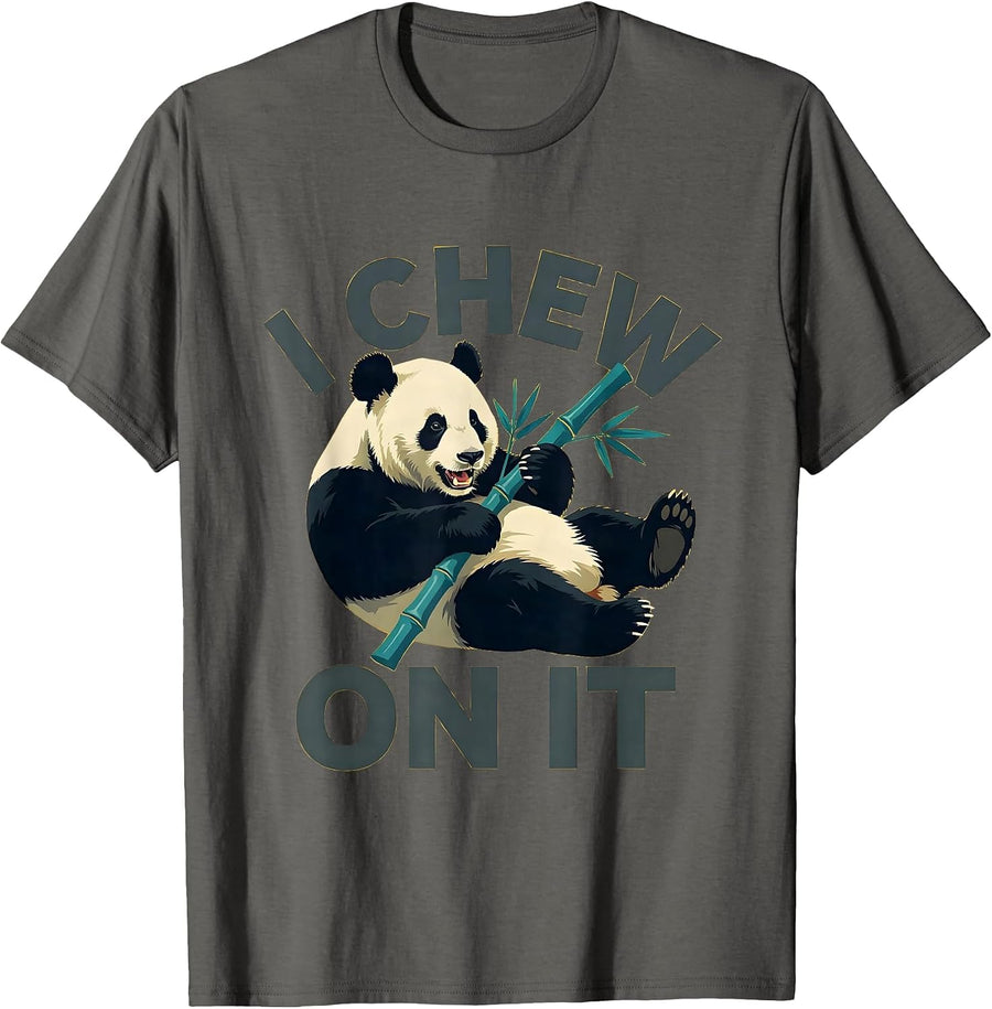 I Chew On It Funny Panda Lover Cute Animal Humor T-Shirt - Asphalt Grey