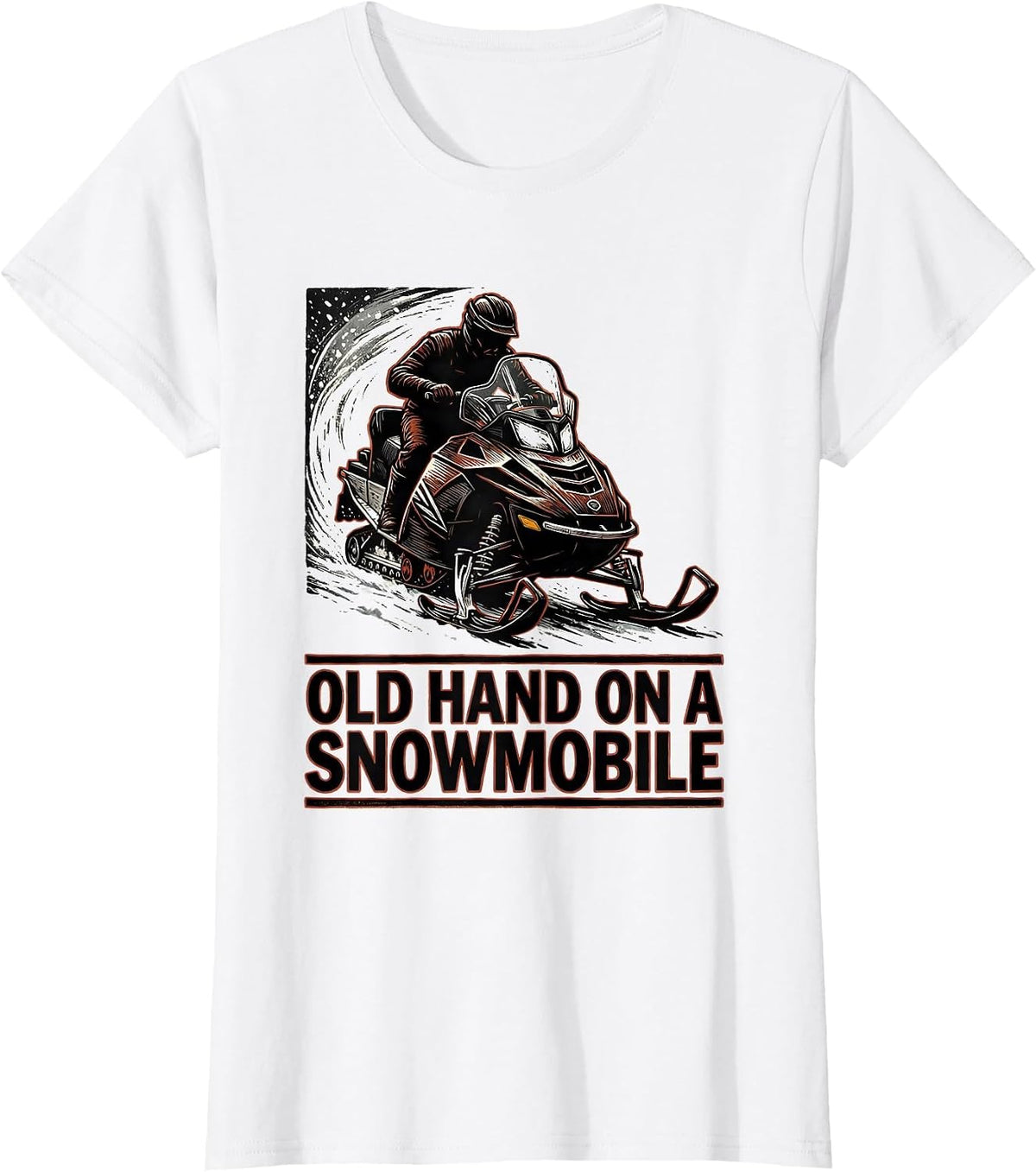 Old Hand On A Snowmobile Vintage Snowmobile Rider Winter T-Shirt - White