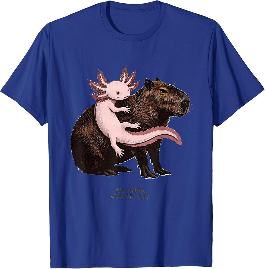 Capybara Axolotl Duo Cute Kawaii Animal Lover Kids Gift T-Shirt - Royal Blue