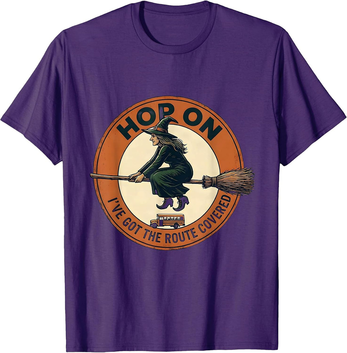 Hop On, I've Got The Route Covered Vintage Halloween School T-Shirt - Purple